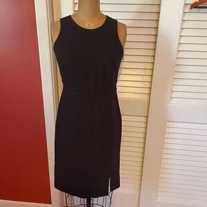 ANN TAYLOR | black petite straight midi dress 0P